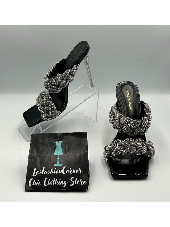 Azalea Wang Shoes - Azalea Wang Women's Black Patent Rhinestone Braided Stiletto Heels Size 6 3366